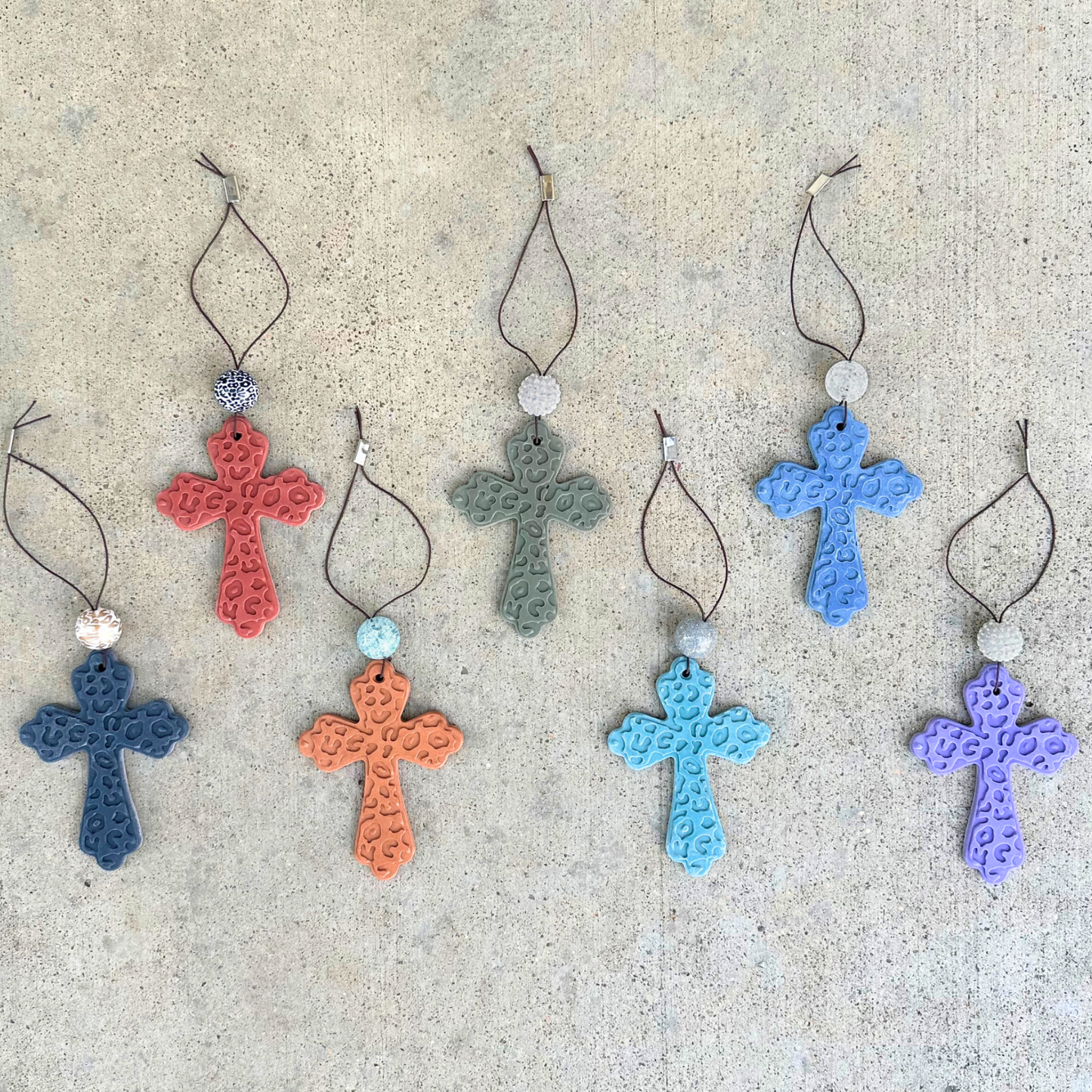 Leopard Print Cross Stone Car Freshener