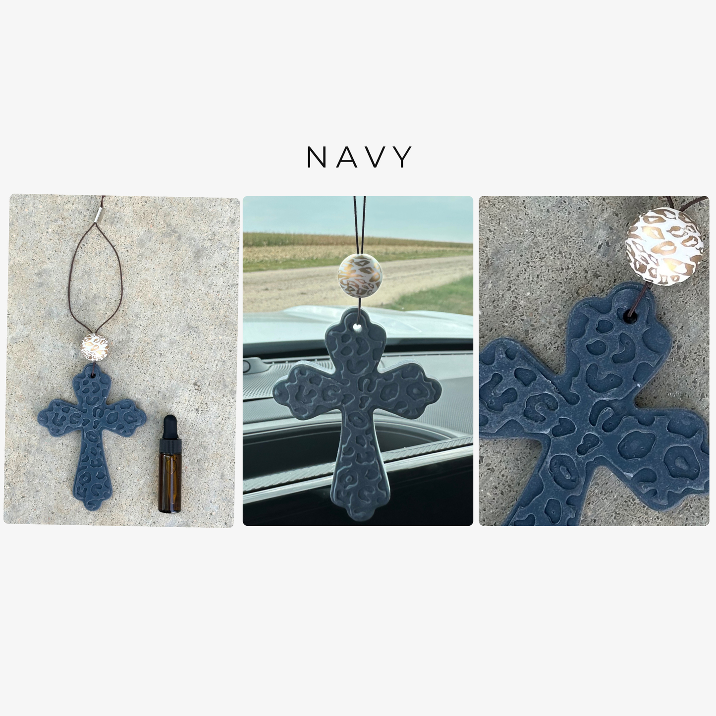 Leopard Print Cross Stone Car Freshener