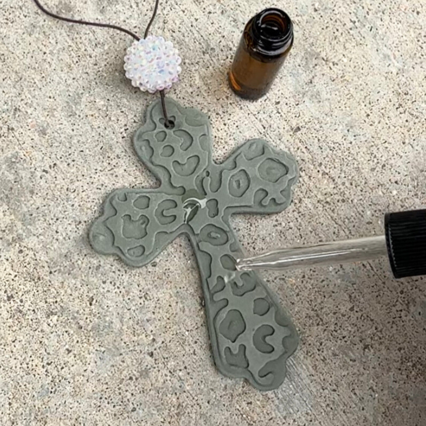 Leopard Print Cross Stone Car Freshener