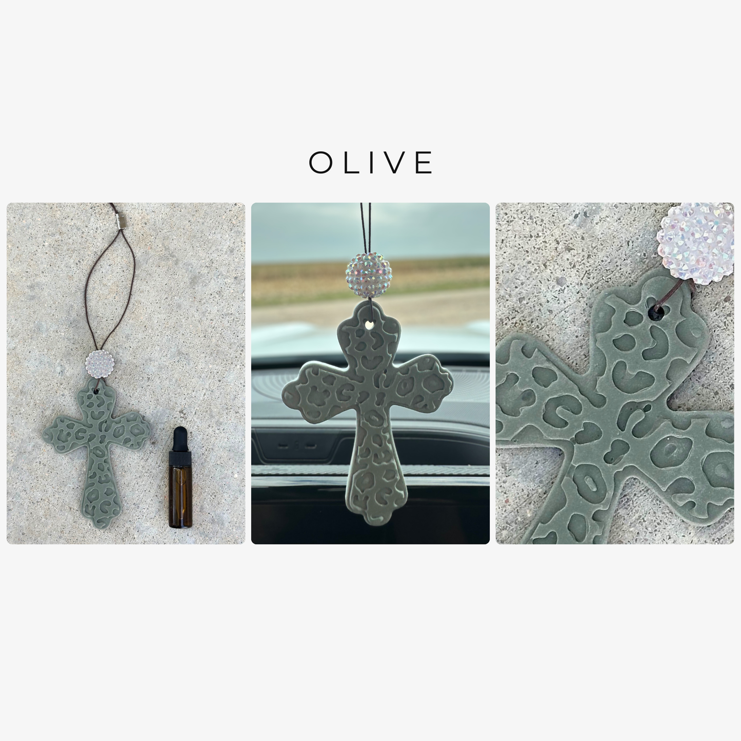 Leopard Print Cross Stone Car Freshener