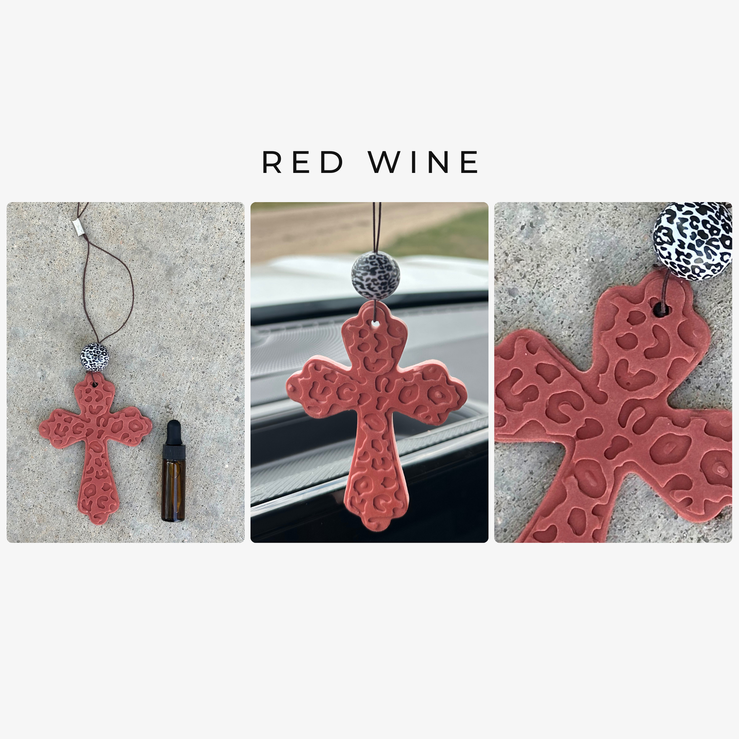 Leopard Print Cross Stone Car Freshener