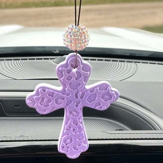 Leopard Print Cross Stone Car Freshener